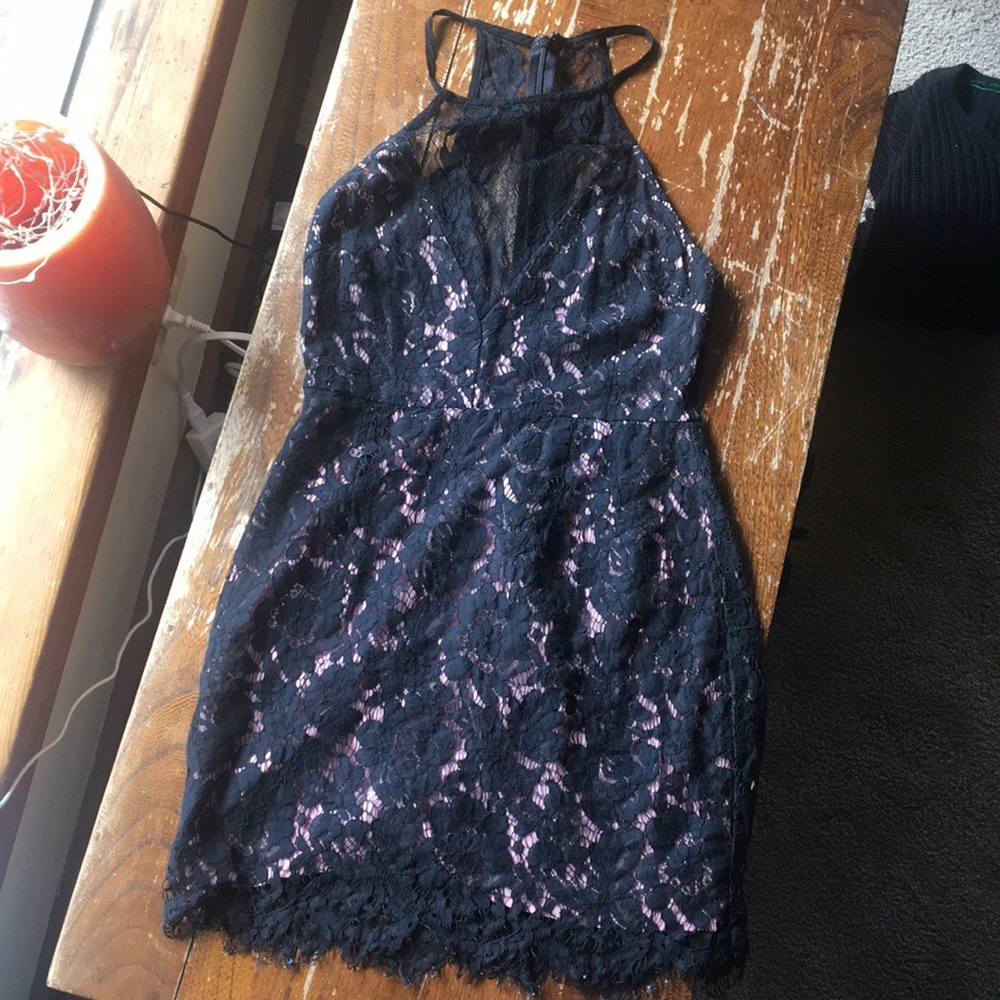 Lush Size S Black and Pink Lace Mini Dress